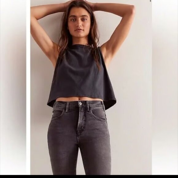 WE THE FREE PEOPLE LOW MAINTENANCE MID RISE CROP BOOT JEANS WASHED BLACK NWT 28 - Picture 4 of 10